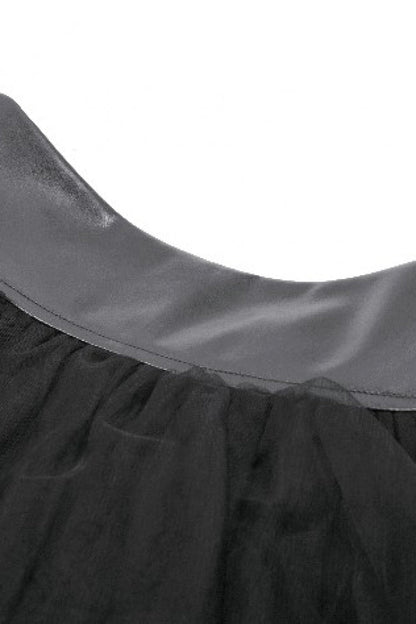 Black Multi-Layered Lace Mesh Women's Punk Short Skirt with D-Ring Ties Waist