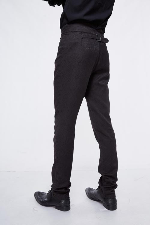 Black Gothic Wedding High Waist Slim Fit Jacquard Western Style Mens Pants