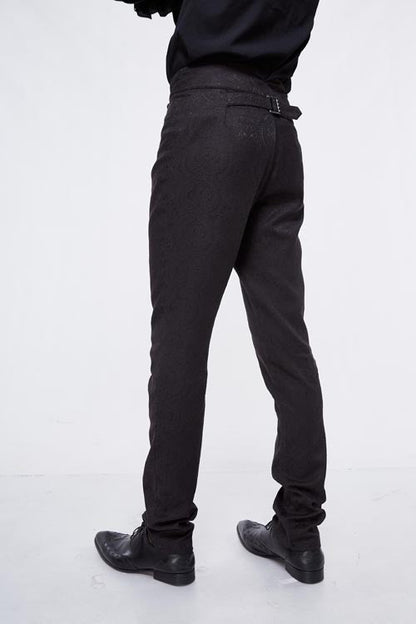 Black Gothic Wedding High Waist Slim Fit Jacquard Western Style Mens Pants