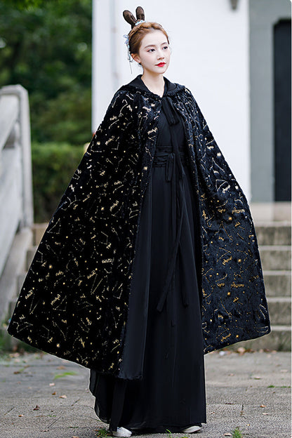 Black Costume Polka Dot Print Classic Hanfu Dress