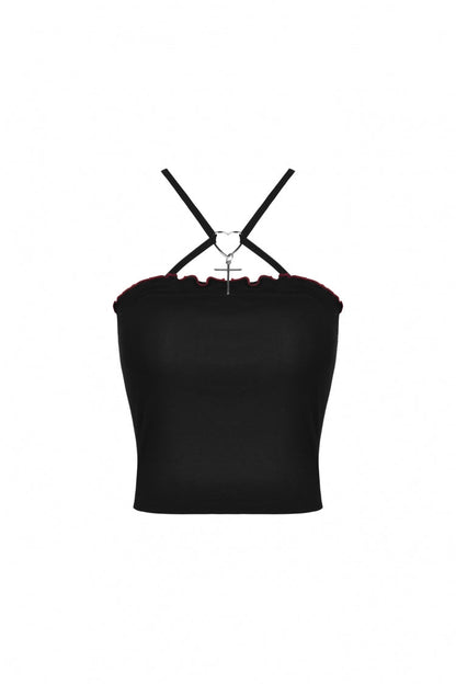 Black Cross Lace-Up Bat Wings Backless Women's Punk Rock Crop Top