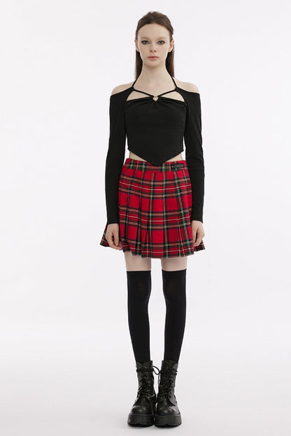 Black Long Sleeves Heart-Shaped Hollow Halter Neck Women's Gothic T-Shirt
