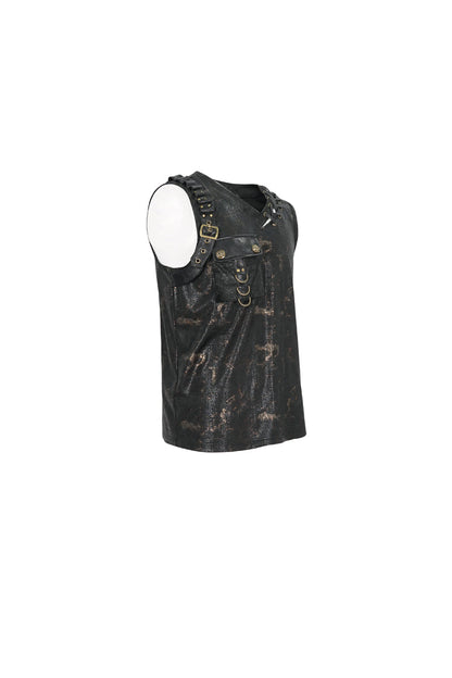 Black Personalized Print Big Pocket Buckle Men's Punk Tank Top