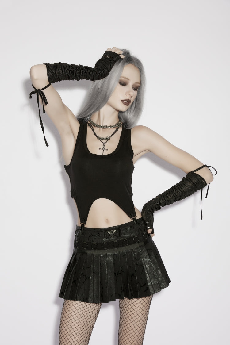 Black Cut-Out Slim Irregular Women's Gothic Handsome Vest