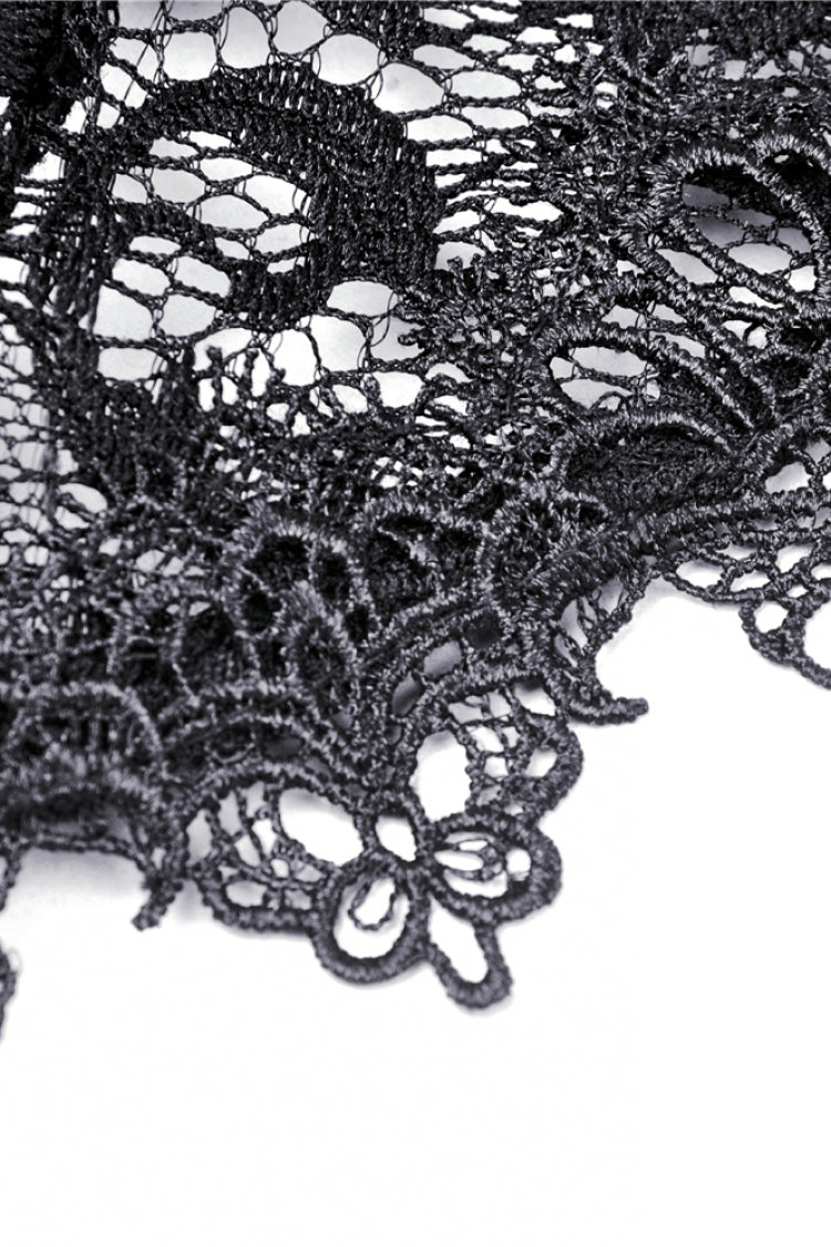 Black Long Puff Sleeves Sheer Floral Lace Lace-Up Women's Gothic Cape