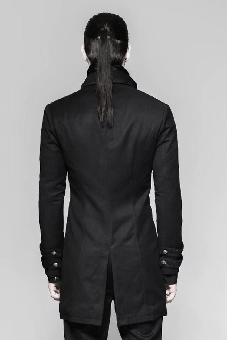 Black Fake Two-Pieces Metal Button Long Sleeves Jacquard Print Mens Gothic Coat