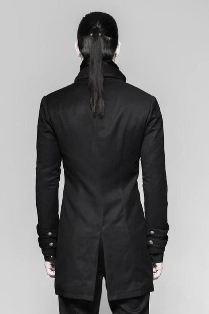 Black Fake Two-Pieces Metal Button Long Sleeves Jacquard Print Mens Gothic Coat