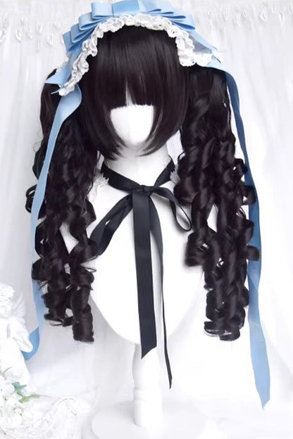 Black Multi-Layered Roman Curl Twin Tails Sweet Lolita Wig
