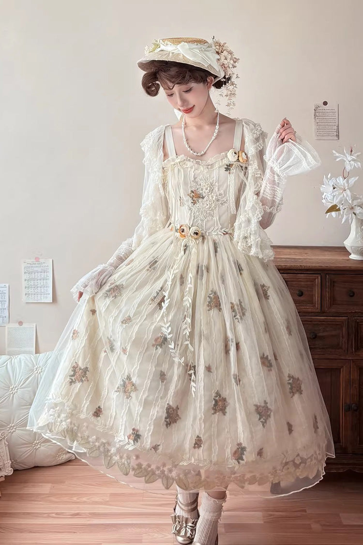 Apricot [Chloris] Printed Embroidered Lace Sweet Lolita Jsk Dress