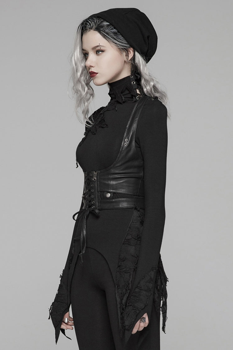 Black Metal Buckle Lace-Up Zipper Women's Steampunk Corset