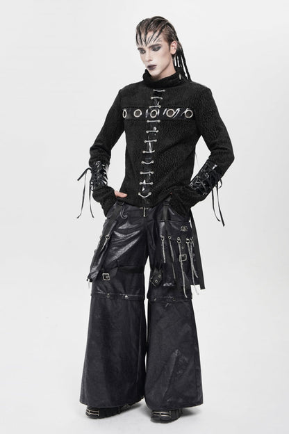 Black Big Pockets Straps Chain Men's Punk Pants