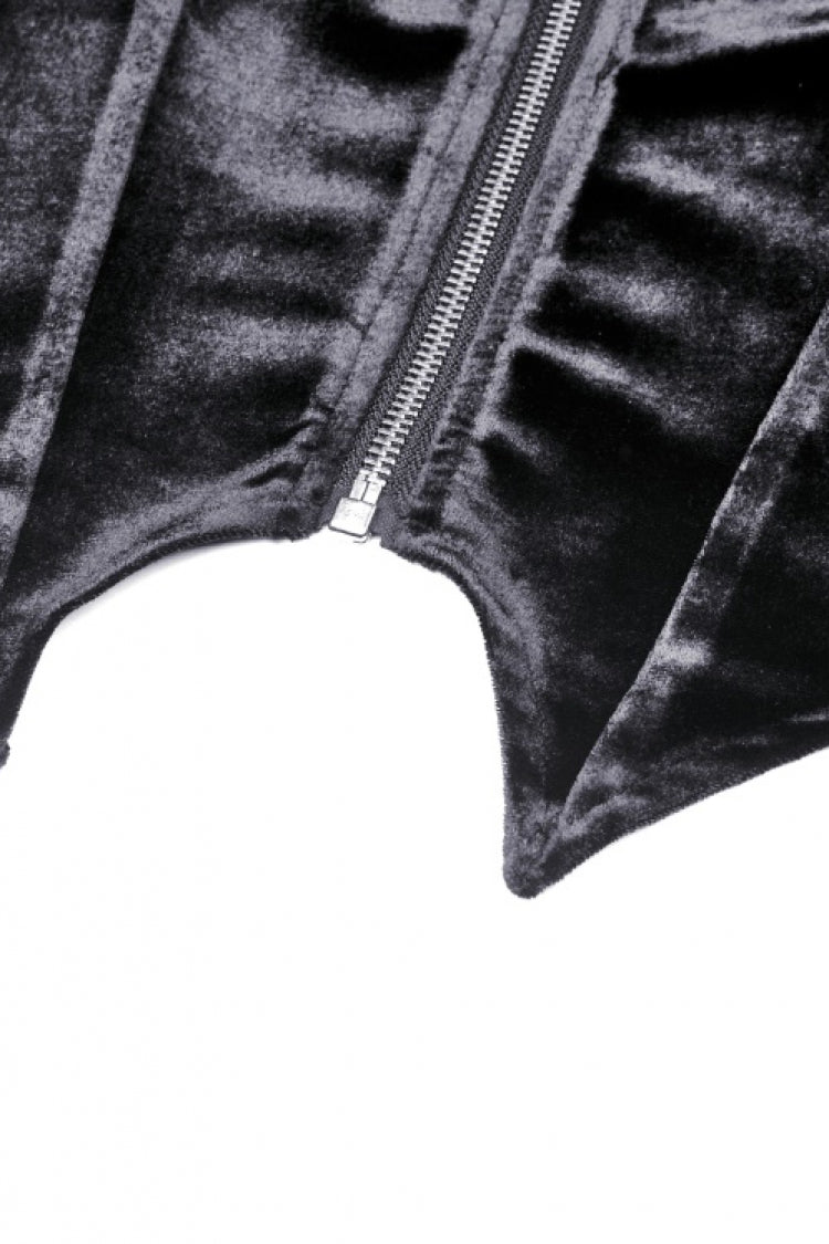 Black Long Sleeves Irregular Moon-shaped Zipper Women's Punk Crop Top with Cat's Ears Hood