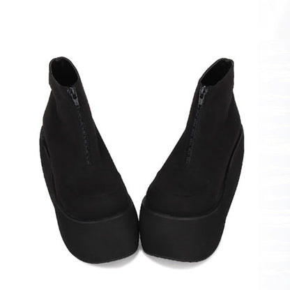 Black Front Zipper Platform Short Classic Lolita Boots