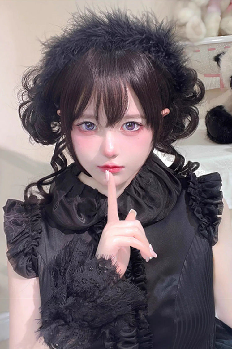Black Dragon Whisker Bun Chinese Style Fluffy Side Clip Lolita Wig