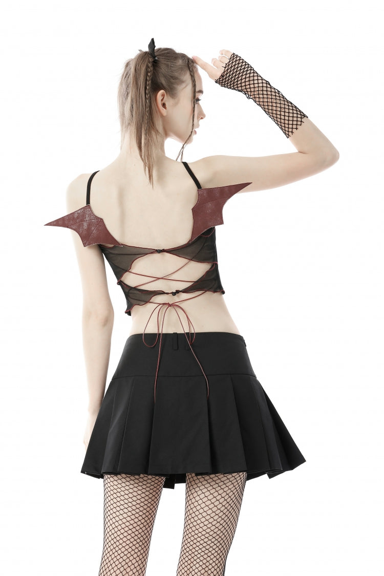 Black Cross Lace-Up Bat Wings Backless Women's Punk Rock Crop Top