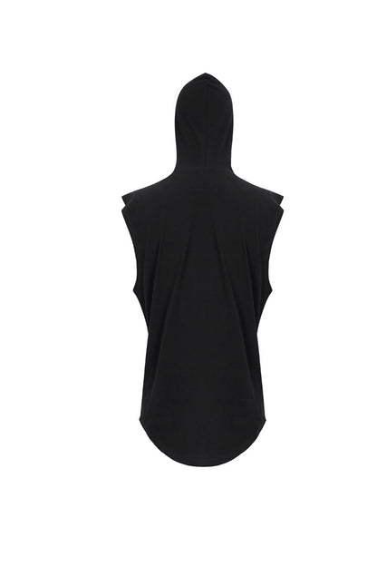 Black Knit Irregular Simple Versatile Sleeveless Hooded Men's Punk Tank Top