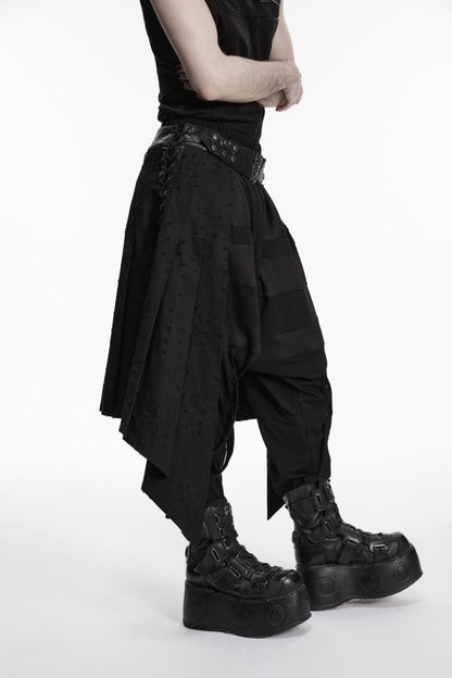 Black Lace-Up Irregular Ripped Men's Punk Skirt