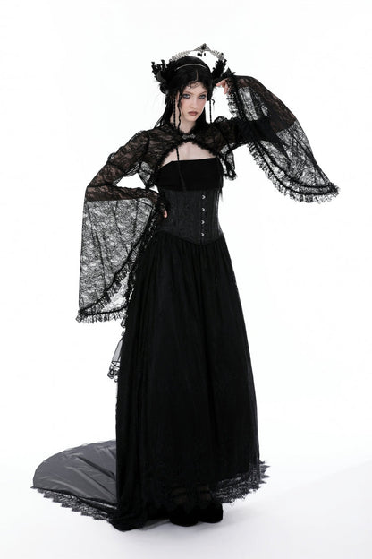 Black Long Flared Sleeves Ruffled Lace Women's Gothic Cape