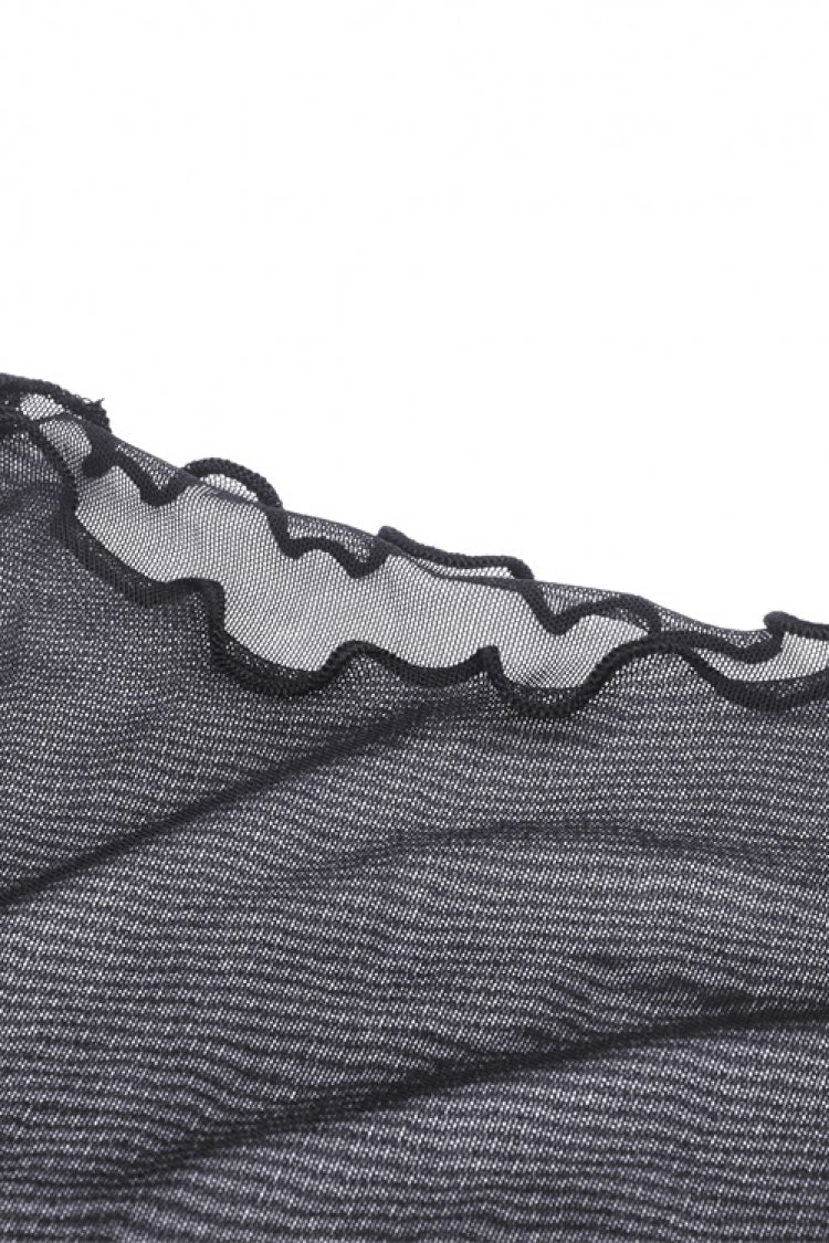 Black Long Sleeves Irregular Sheer Mesh Women's Daily Gothic Top