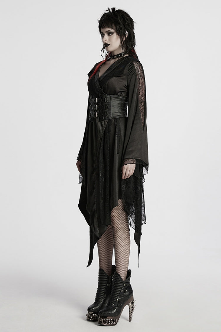 Black Long Sleeves Stitching Lace Irregular Women's Gothic Dress