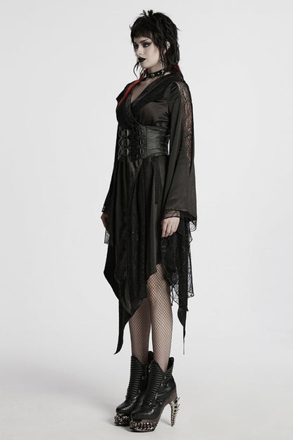Black Long Sleeves Stitching Lace Irregular Women's Gothic Dress