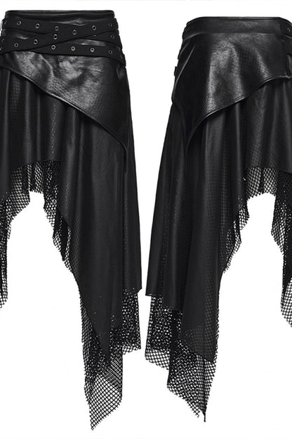 Black Double-Layered Irregular Eyelet Women's Punk rregular Wasteland Skirt
