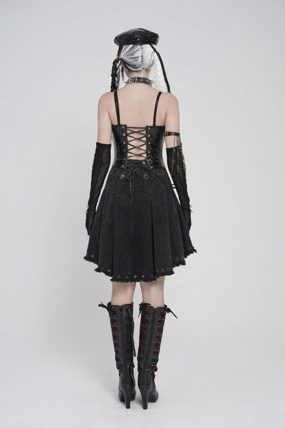 Black Lace-Up Slim Studded Zippered Women's Punk Corset