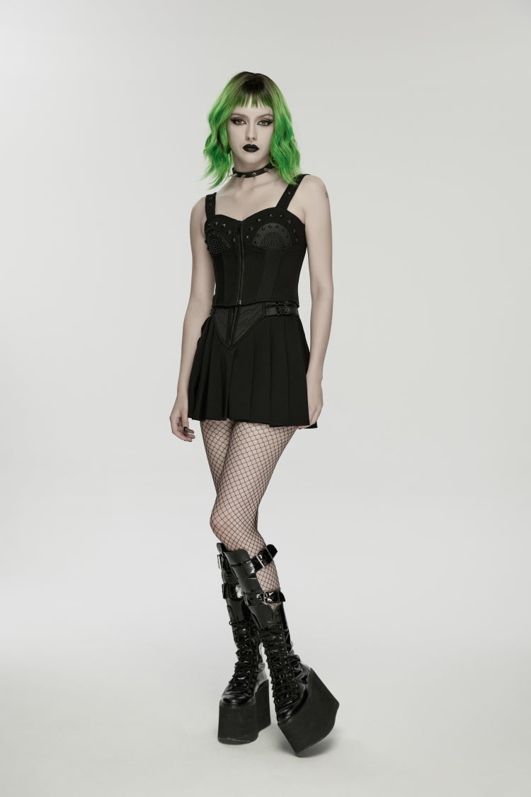 Black Lace-Up Slim Studded Zippered Eyelet Women's Punk Cool Corset