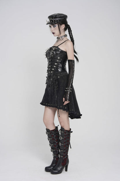 Black Lace-Up Slim Studded Zippered Women's Punk Corset