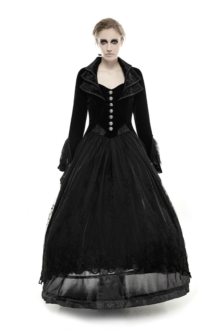 Black Layered Collar Back Large Wave Womens Gothic Victorian Dress Coat
