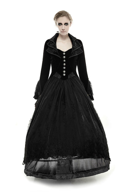 Black Layered Collar Back Large Wave Womens Gothic Victorian Dress Coat