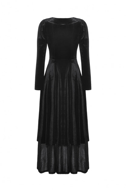 Black Long Sleeves Eyelets Side Slit Women's Gothic Maxi Dresses Wedding Dress