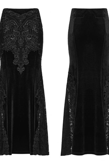 Black Cut-Out Embroidered Lace Slim Fishbone Women's Gothic Elegant Gorgeous Skirt