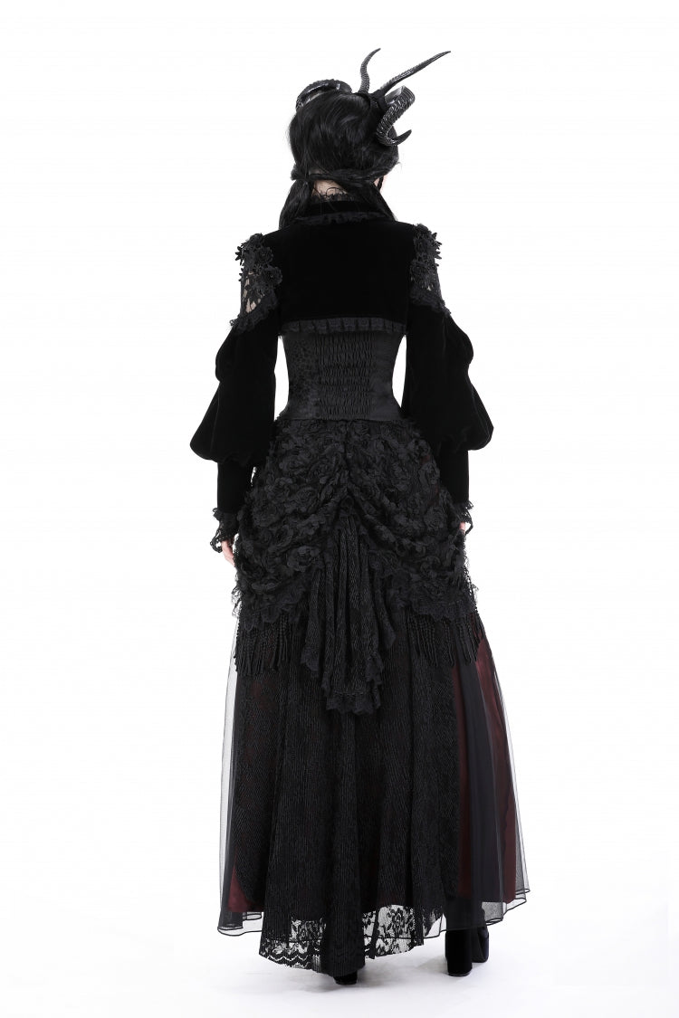 Black Long Lantern Sleeves Lace Spliced Velvet Women's Gothic Cape