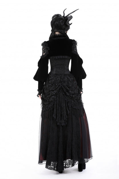 Black Long Lantern Sleeves Lace Spliced Velvet Women's Gothic Cape