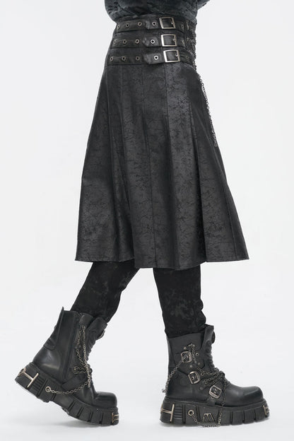Black Print Chain Multi Buckle Men's Gothic Skirt