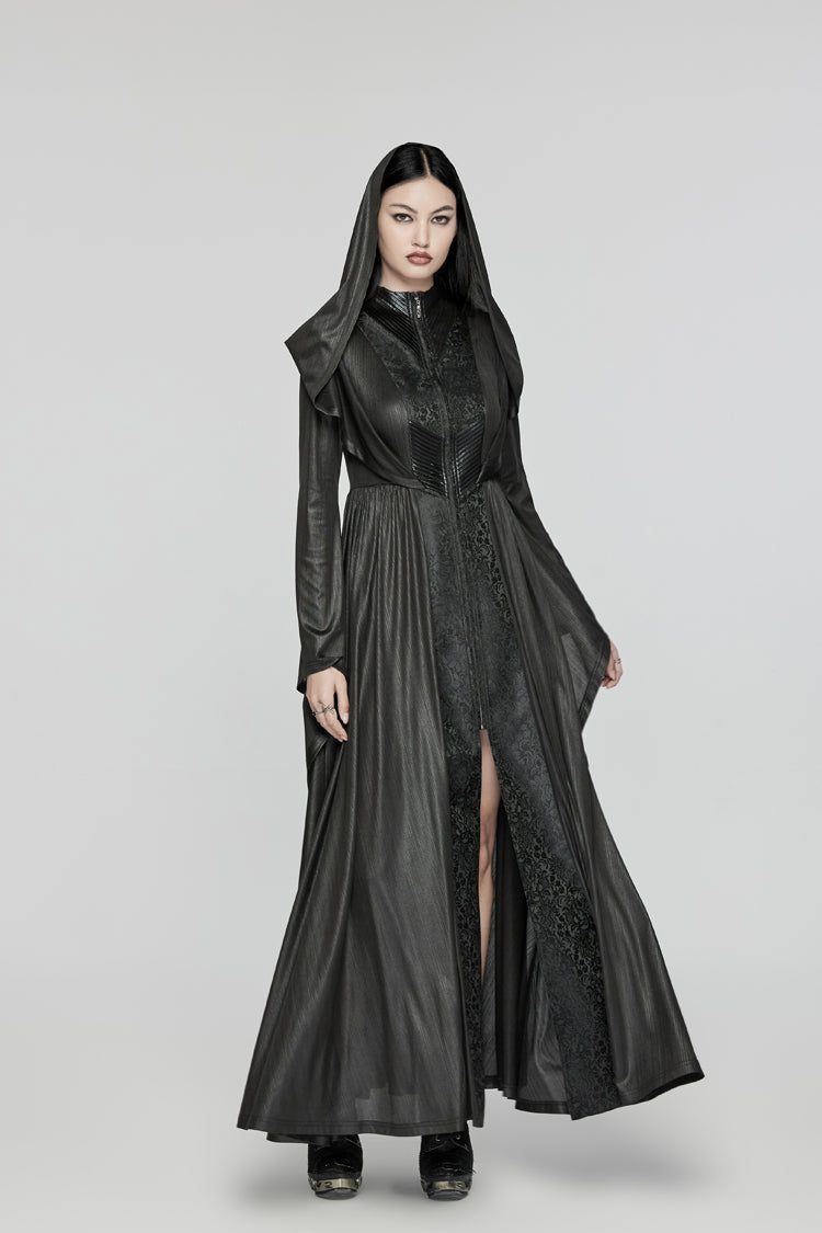 Black Long Trumpet Sleeves Hooded Women's Gothic Dress