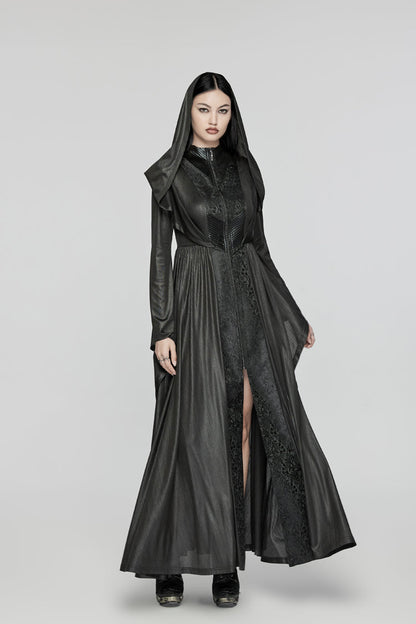 Black Long Trumpet Sleeves Hooded Women's Gothic Dress