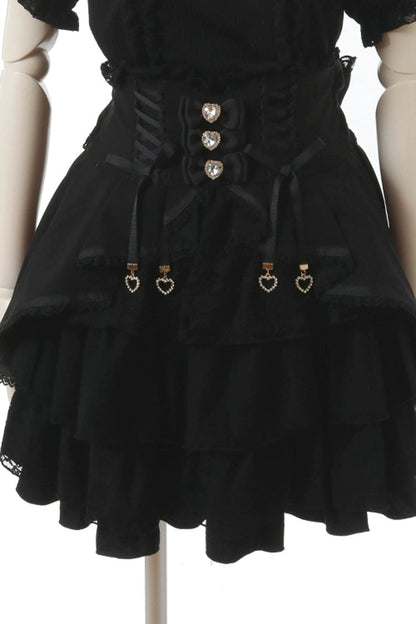 Black Japanese High Waisted Multi-Layered Lace Sweet Jirai Kei Skirt
