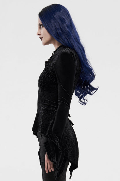 Black Long Sleeves Hollow Embroidery Slim Women's Gothic Blouse