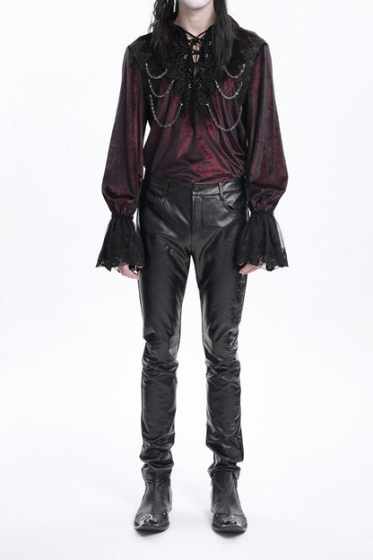 Black Faux Leathet Button Men's Gothic Pants
