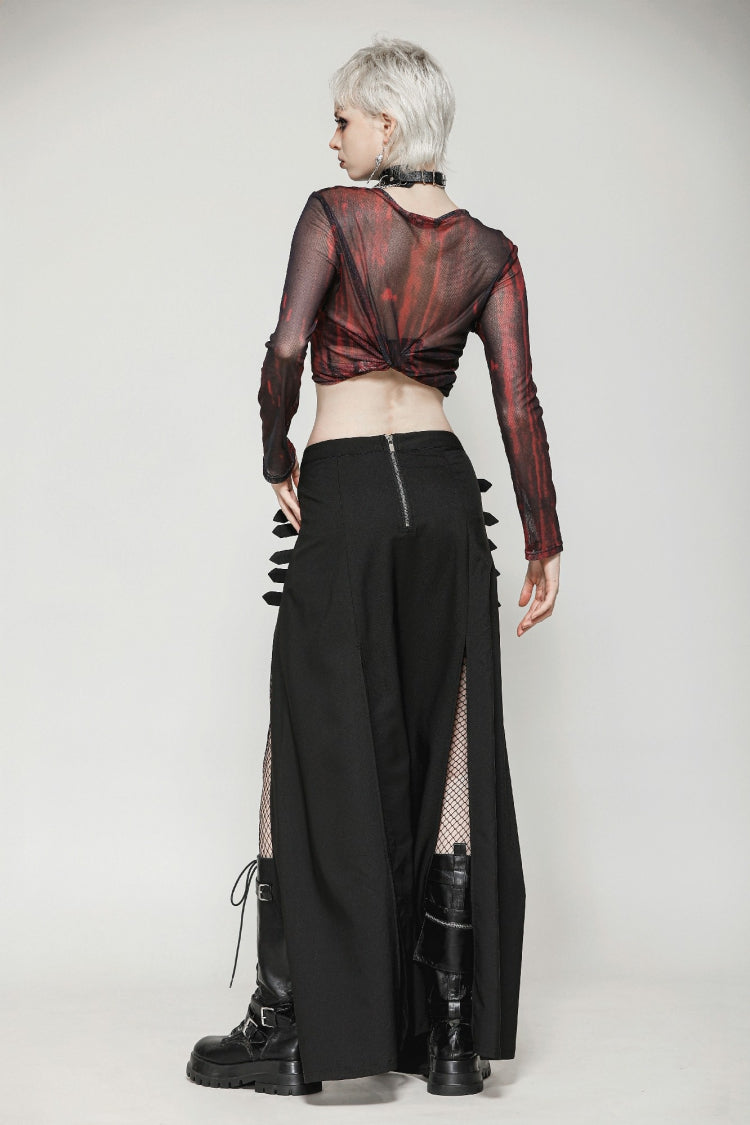Black Buckled Zippered Women's Punk Side Slit Long Skirt
