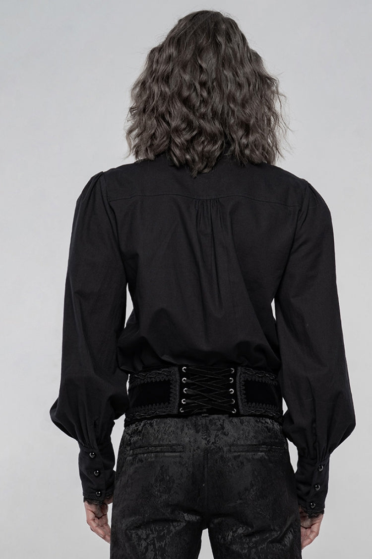 Black Lapel Collar Long Lantern Sleeves Mens Gothic Gorgeous Blouse
