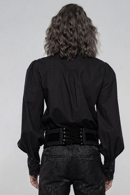 Black Lapel Collar Long Lantern Sleeves Mens Gothic Gorgeous Blouse