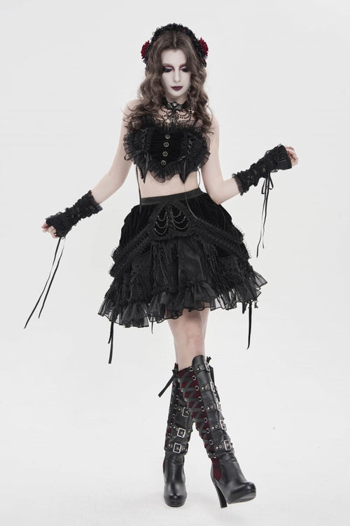 Black Multi-Layered  Tassels  Chain-Decorated Women's Gothic Skirt