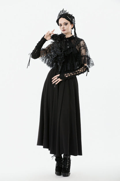 Black Bouble-Breasted Floral Lace Women's Gothic Cape
