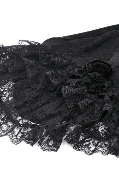 Black Long Puff Flared Sleeves Ruffled Lace Spliced Velvet Women's Gothic Cape