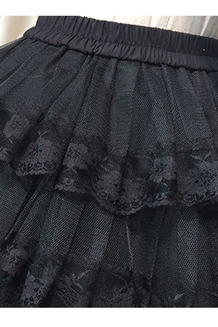 Black Cotton Organza Lining Lace Gothic Lolita Tiered Skirt