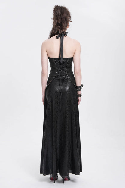 Black Halterneck Stitching Mesh Chained Women's Punk Dress