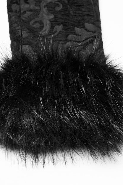 Black Fuax Fur Collar Long Sleeves Jacquard Zipper Men's Gothic Coat